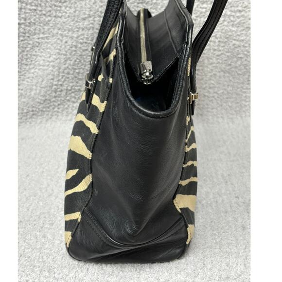 Coach Taylor Black Tan Zebra Print Canvas Satchel Purse F27009 #63833 - Picture 3 of 11